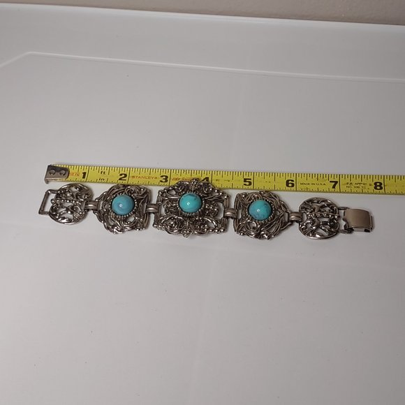 Blue Plastic And Silver Tone Metal Large Bracelet - Picture 9 of 15